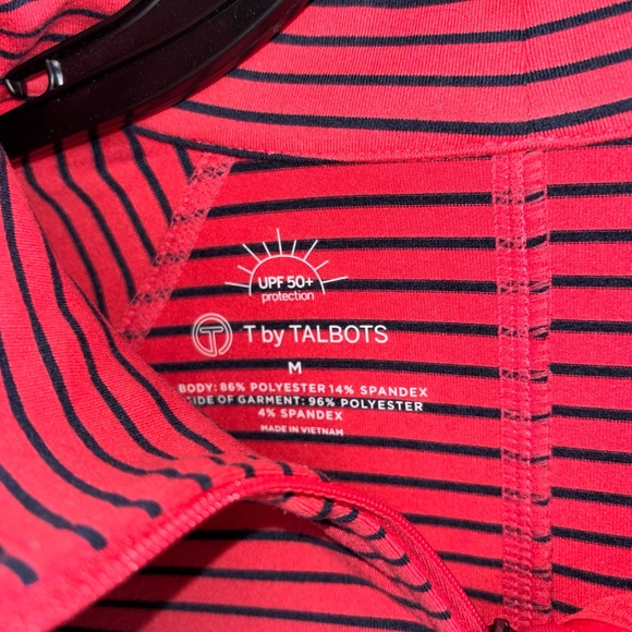 Talbots Coral and Navy Blue Striped Half-Zip Sweatshirt - Picture 4 of 7